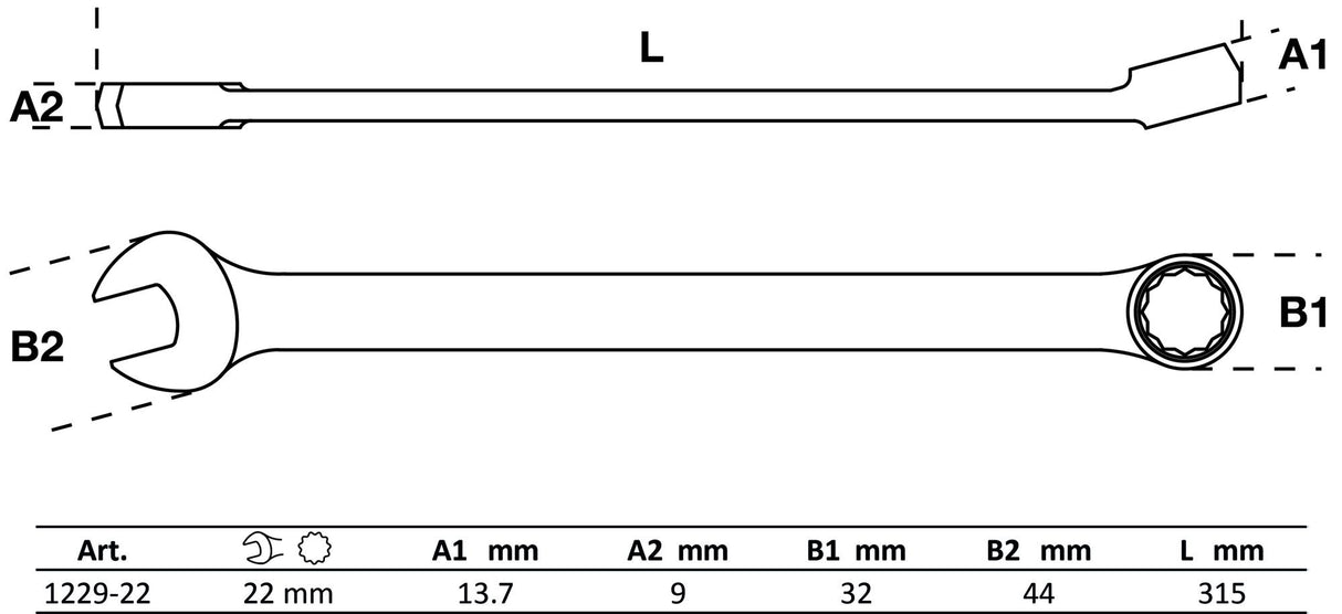Raktas kombinuotas | ilgas tipas | 22 mm (1229-22)