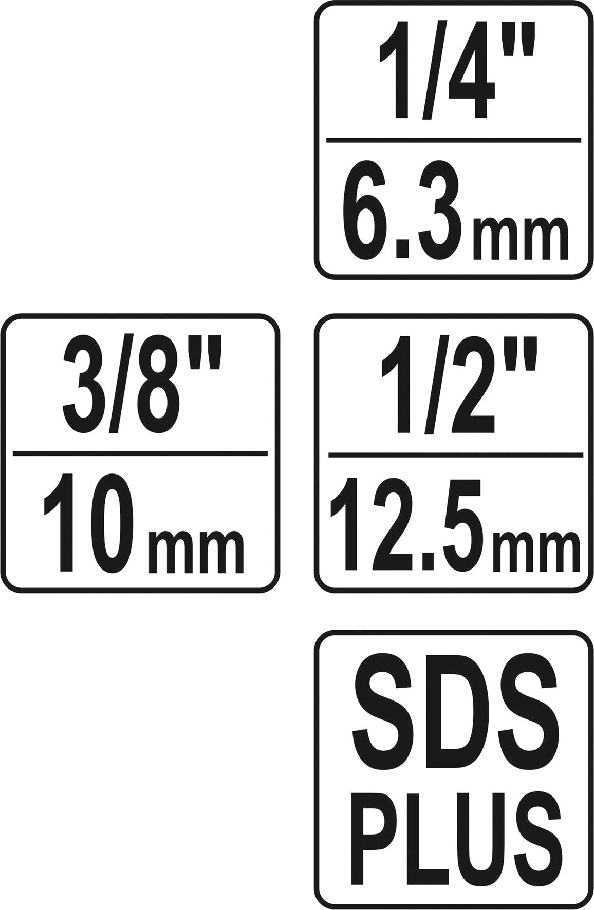 Adapterių rinkinys | SDS - išoriniai kvadratai 6,3 mm (1/4"), 10 mm (3/8"), 12,5 mm (1/2") | 3 vnt. (YT-04686)