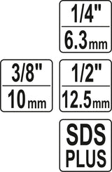 Adapterių rinkinys | SDS - išoriniai kvadratai 6,3 mm (1/4"), 10 mm (3/8"), 12,5 mm (1/2") | 3 vnt. (YT-04686)