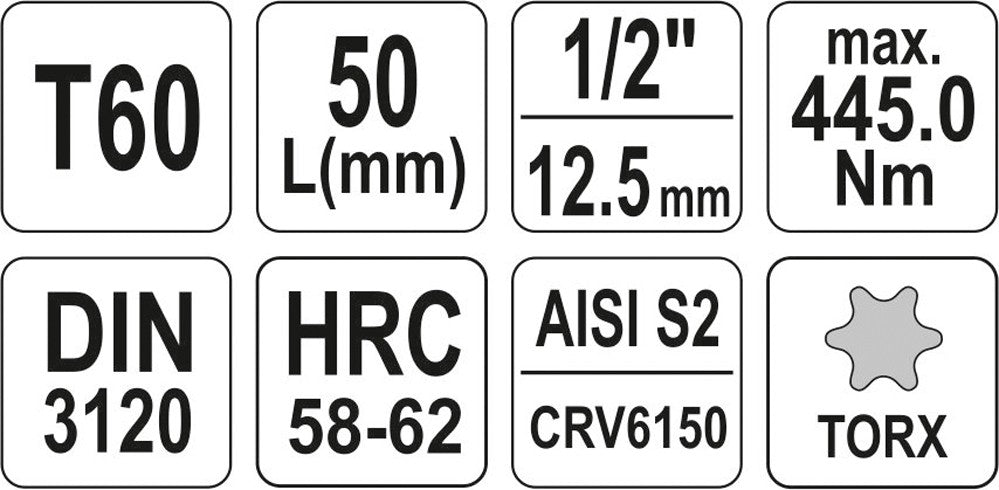 Antgalis įpresuotas į galvutę 1/2", T60 x 55 mm (YT-04318)
