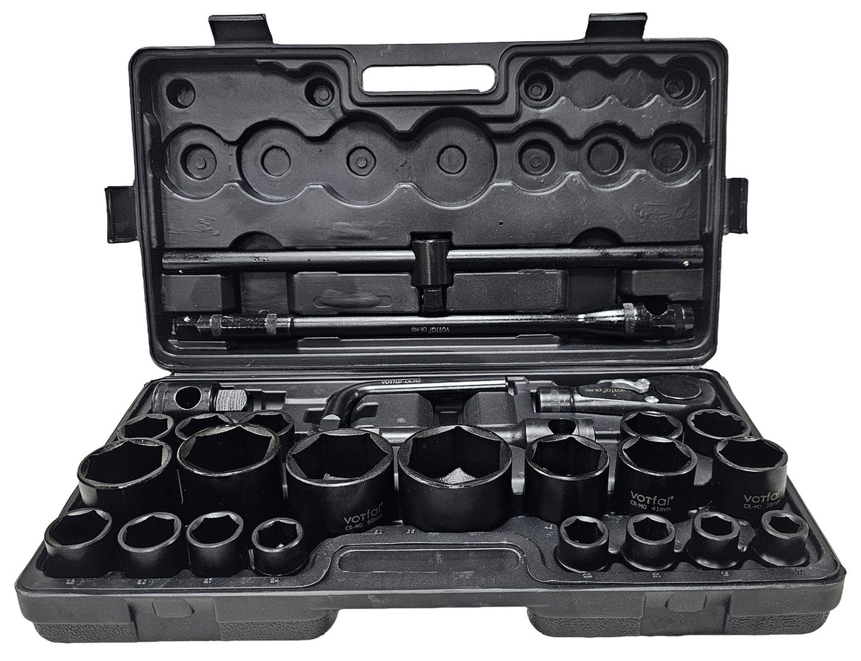 IMPACT SOCKET SET | Cr-Mo | 6-POINT | 25 MM (1") | 20 MM (3/4") | 26 PCS. (H4222626)
