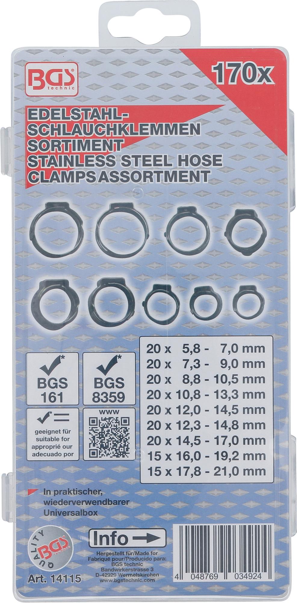 STAINLESS STEEL HOSE CLAMP ASSORTMENT | Ø 5.8 - 21 MM | 170 PCS. (14115)