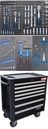 WORKSHOP TROLLEY | 7 DRAWERS | EXTRA LOW TOTAL HEIGHT | WITH 209 TOOLS (4140)