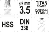 Grąžtas metalui HSS-TIN 3.5 mm (YT-44639)