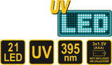UV žibintuvėlis ir akiniai kondicionavimo sistemos nuotėkio aptikimui | UV 21 LED (82756)