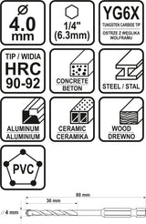 Grąžtas universalus su Hex 6.3 mm (1/4") galu | 4.0 mm (21682)