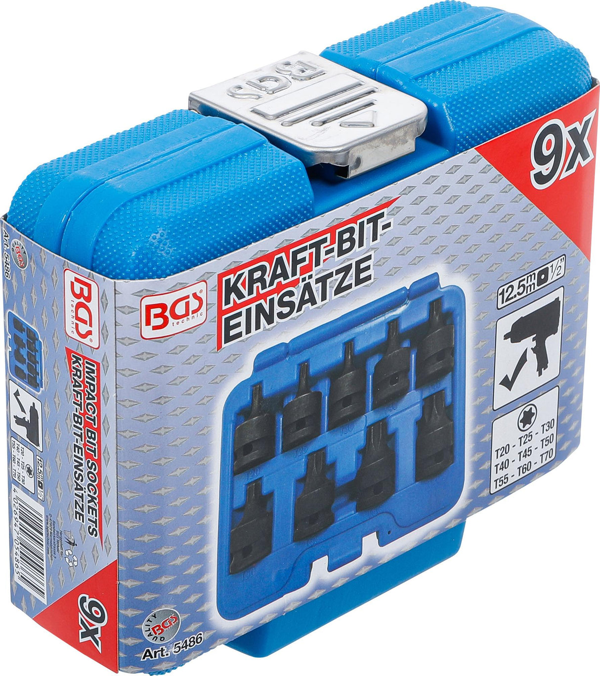Набор ударных бит | 12,5 mm (1/2") | T-Star (Torx) T20 - T70 | 9 шт.