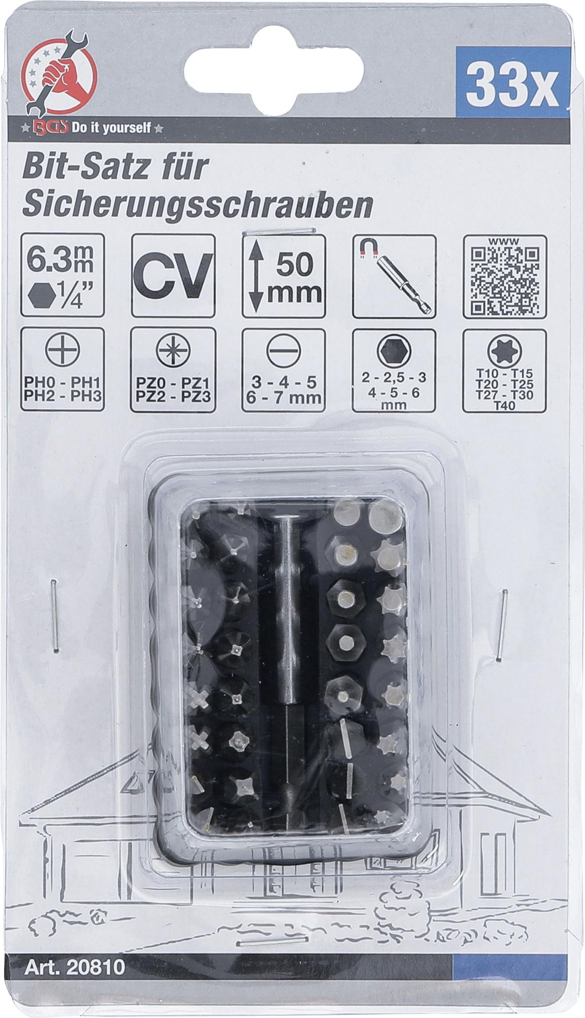 Antgalių rinkinys | ilgi | 6.3 mm (1/4") | įvairių tipų | 33 vnt. (20810)