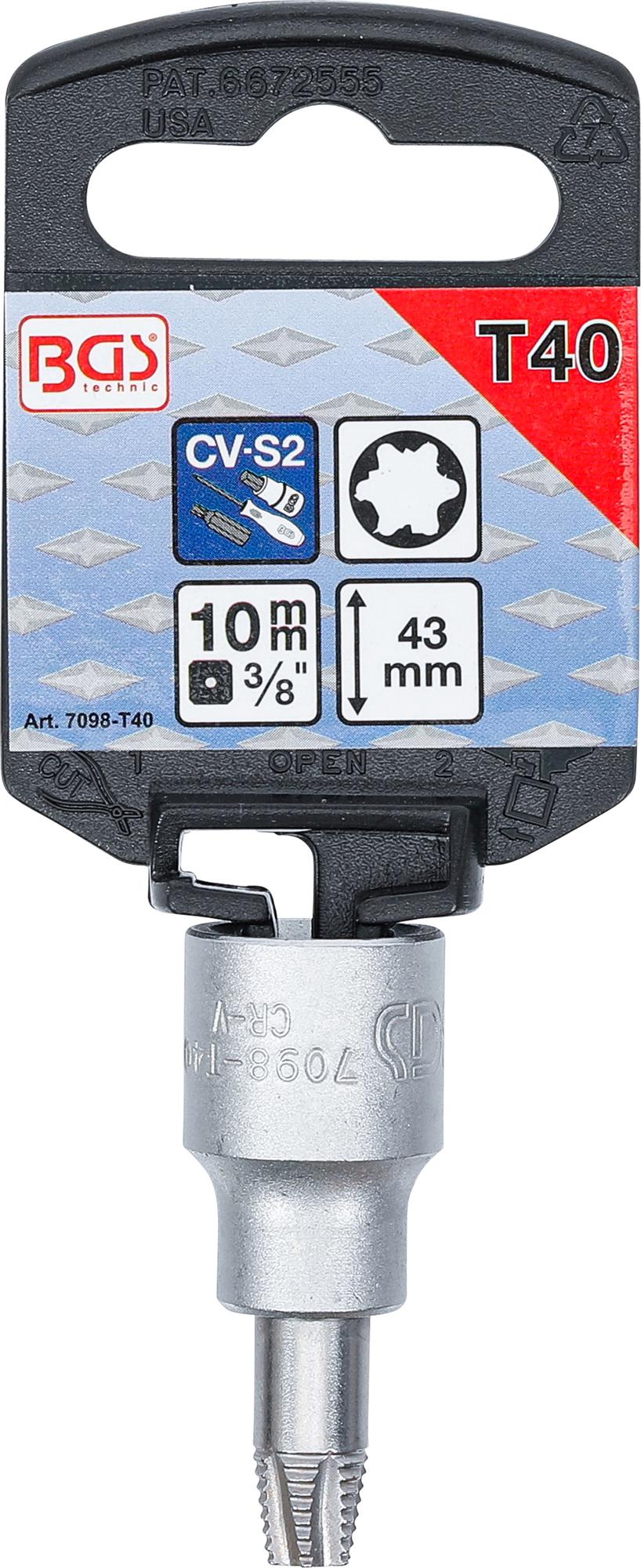 Sraigtinis ištraukimo antgalis | 10 mm (3/8") | pažeistam T-Star (Torx) T40 (7098-T40)