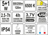 Darbo lempa akumuliatorinė lanksti | 5W COB, 500LM + 120LM (YT-08562)