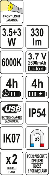 Darbo lempa akumuliatorinė | 3,5W SMD 330LM (YT-085081)