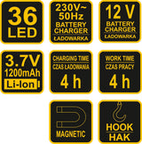 Darbo lempa akumuliatorinė | plokščia | Ni-MH 7.2V | 600mAh | 36 Led (82720)