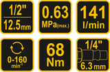Pneumatinė rankena galvutėms | 12,5 mm (1/2") | 68 Nm (81118)