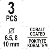 Grąžtai kontaktiniams taškams nugręžti | HSS Cobalt | 3 vnt. (YT-28921)
