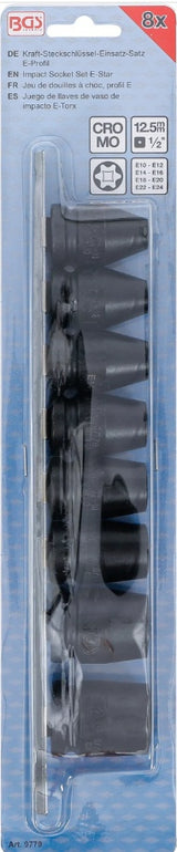 Smūginių galvučių rinkinys E-tipas | 12,5 mm (1/2") | E10 - E24 | 8 vnt. (9779)