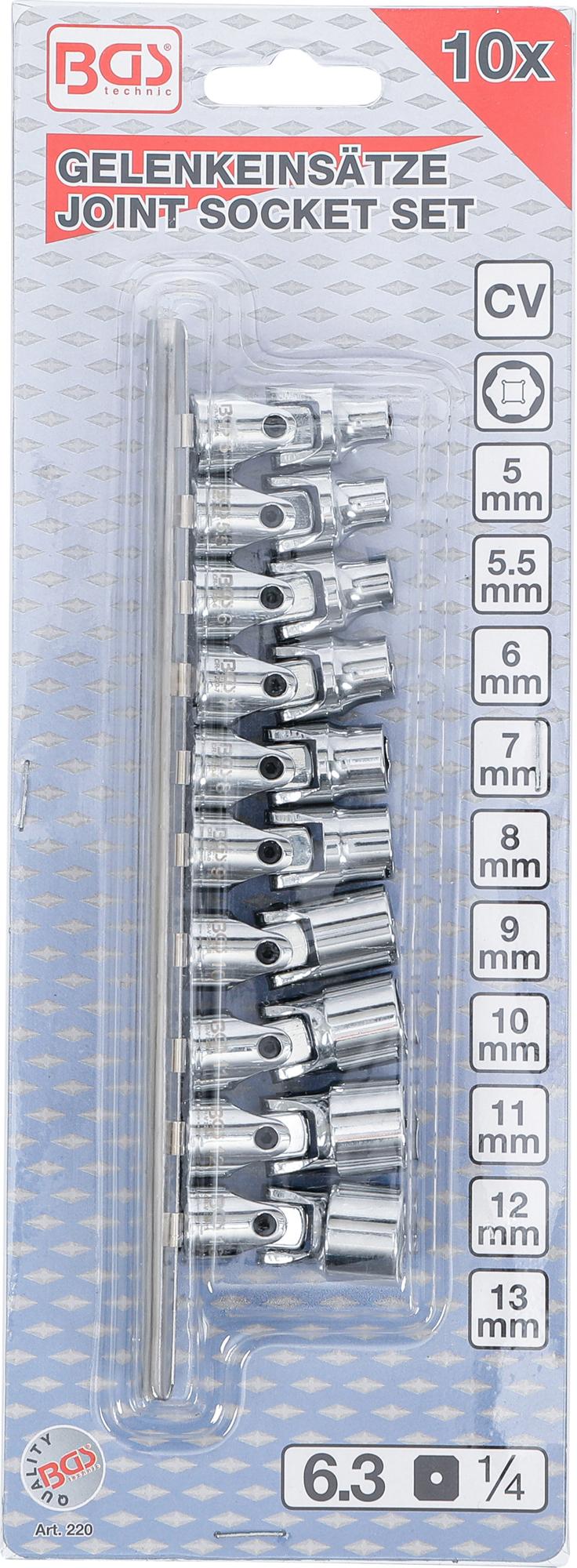Набор шарнирных головок | 6.3 mm (1/4") | 5 - 13 mm | 10 шт.