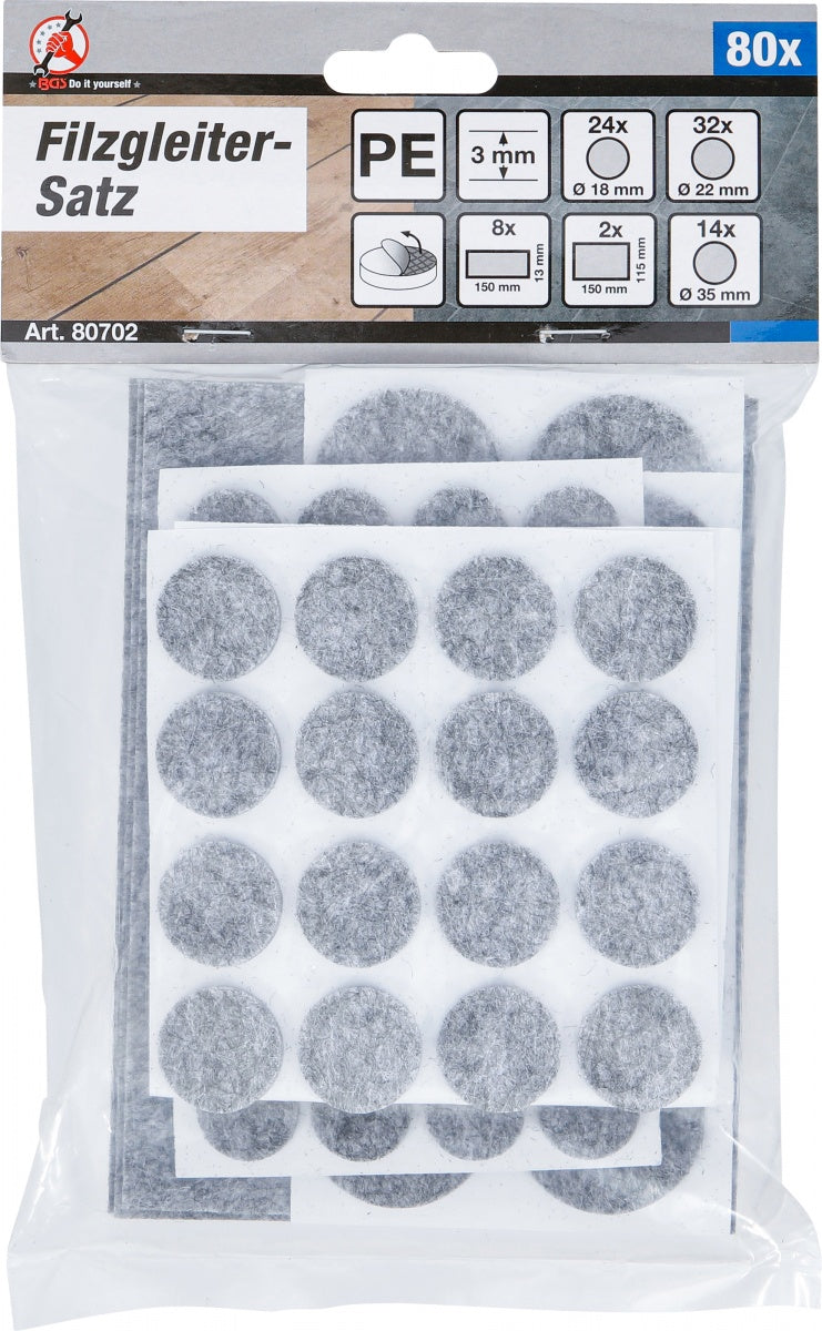 FELT PADS SET | TINGED WITH GREY | 80 PCS. (80702)