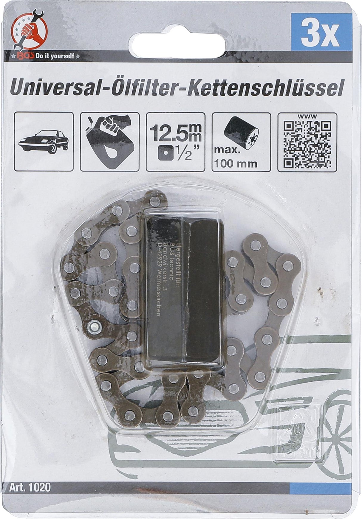 Filtro raktas grandininis | 12,5 mm (1/2") | Ø 100 mm (1020)