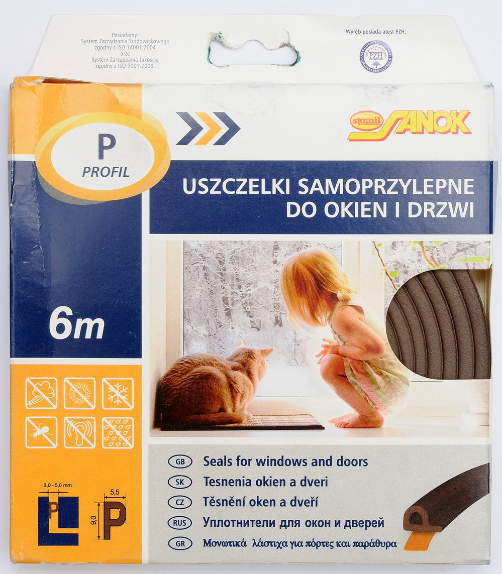 Lipni sandarinimo juosta langams, durims 6m, P-profilis, ruda (76761)