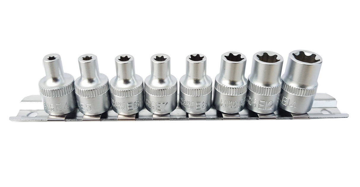 Galvučių rinkinys E-Tipas | 10 mm (3/8") | E4 - E14 | 8 vnt. (KR384008)