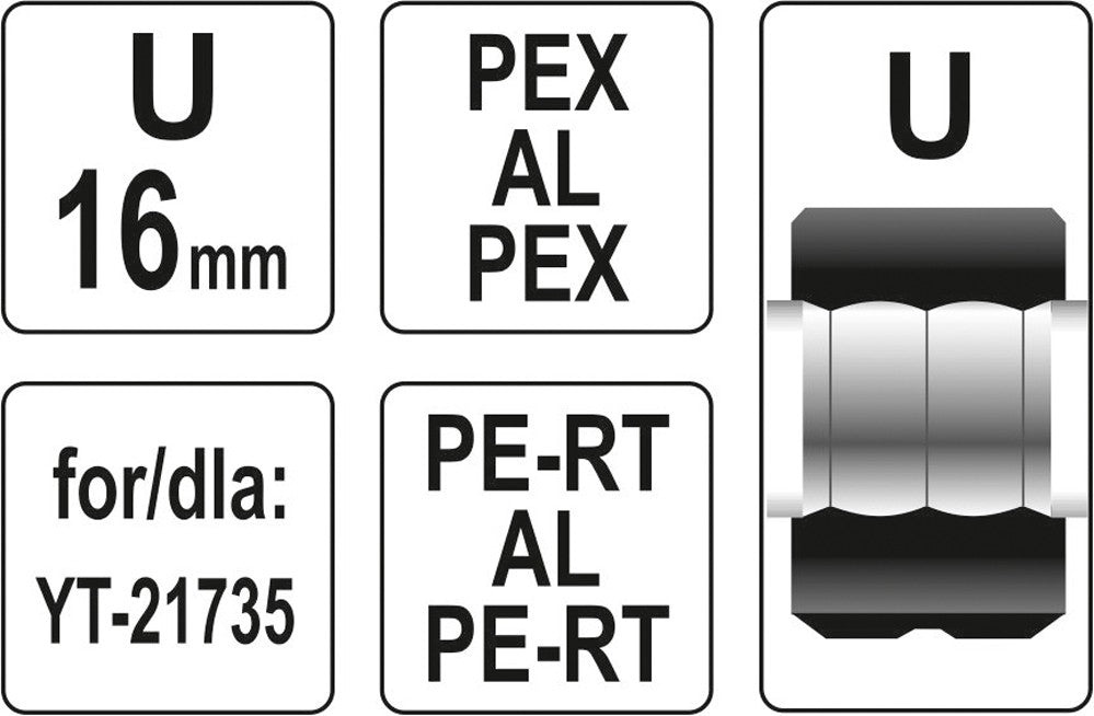 Indėklas U 16 mm presavimo replėms YT-21735 (YT-21740)