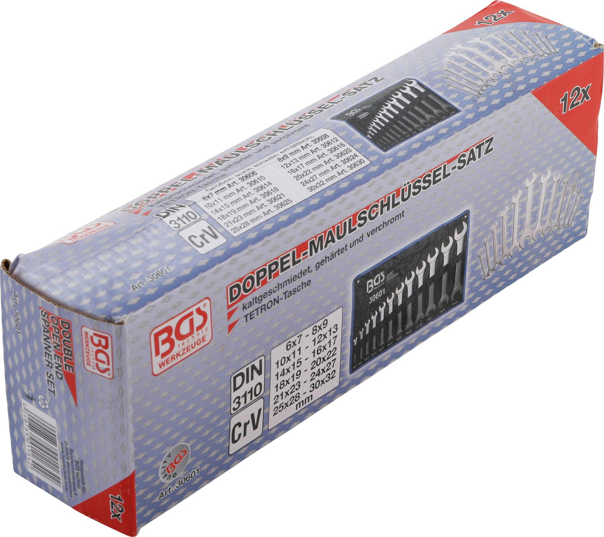 Plokščių raktų rinkinys atviru galu | 6 - 32 mm | 12 vnt. (30601)
