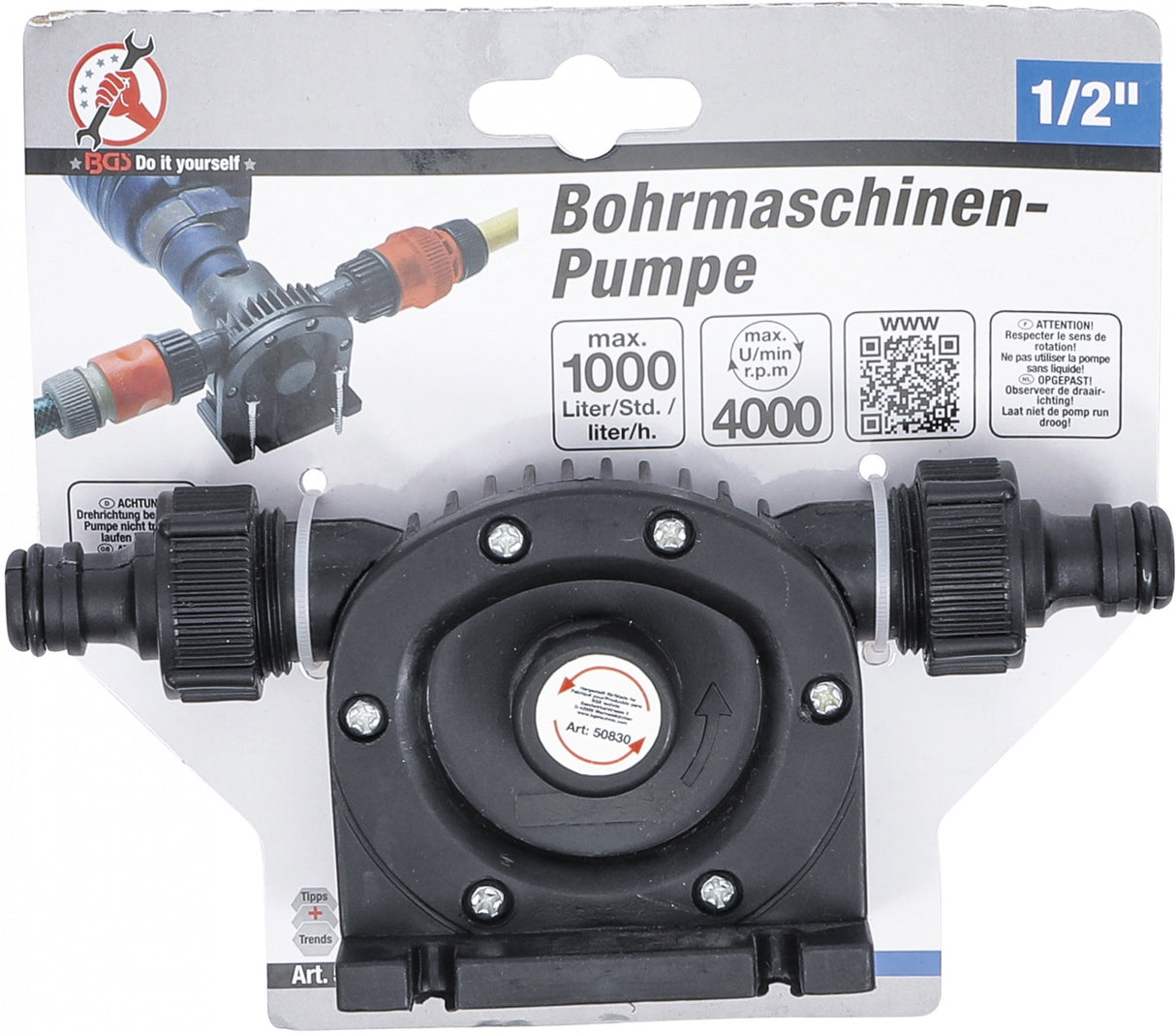 Siurblys su antgaliais statomas į grąžtą | 1/2" | 1000 l / h (50830)