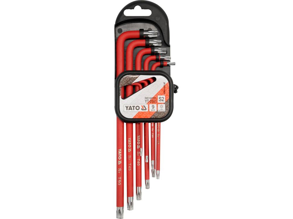 L tipo raktų rinkinys | ilgi | S2 | T-Star su skylutėm (Torx) T10 - T50 | 9 vnt. (YT-0563)
