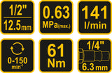 Pneumatinė rankena galvutėms | 12,5 mm (1/2") | 61 Nm (81117)