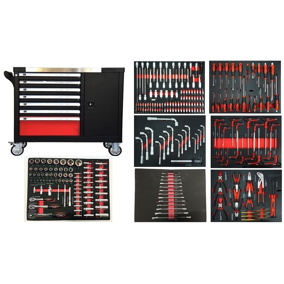 TOOL CABINET ON CASTERS XXL MAX | WITH TOOLS | 7 DRAWERS / 1 DOOR | 298 TOOLS (H70078)