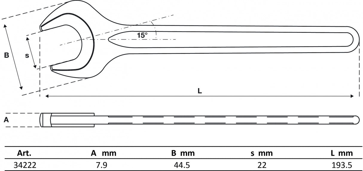 Veržliaraktis atviru galu vienpusis 22 mm (34222B)