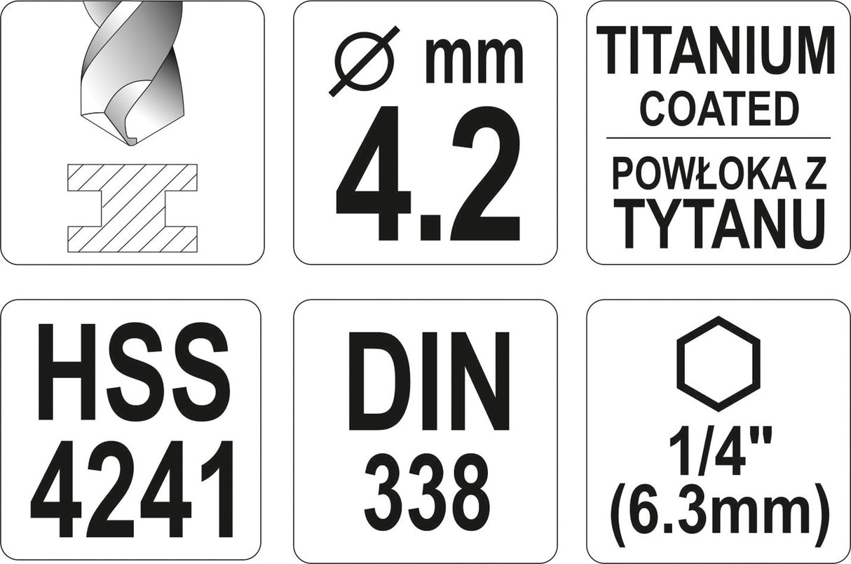 Сверло по металлу с хвостовиком Hex 6.3 mm (1/4") HSS-TiN | 4.2 mm