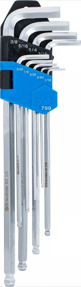 L tipo raktų rinkinys | Coliniai dydžiai | hex šešiakampis / hex šešiakampis su šarnyru 1/16"- 3/8" | 9 vnt. (799)