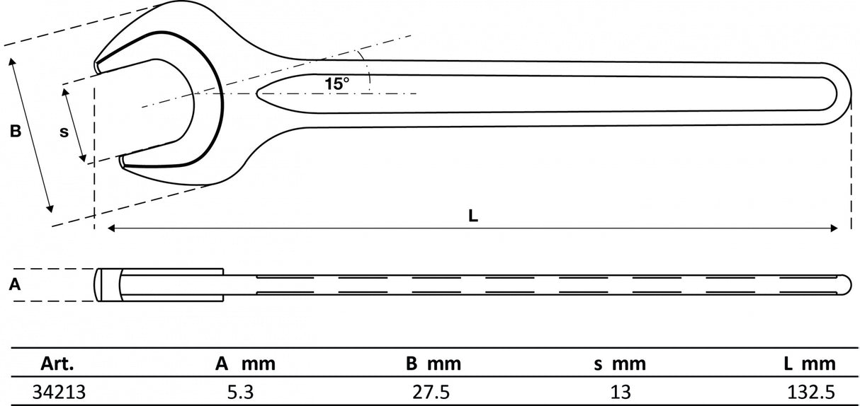 Veržliaraktis atviru galu vienpusis 13 mm (34213)