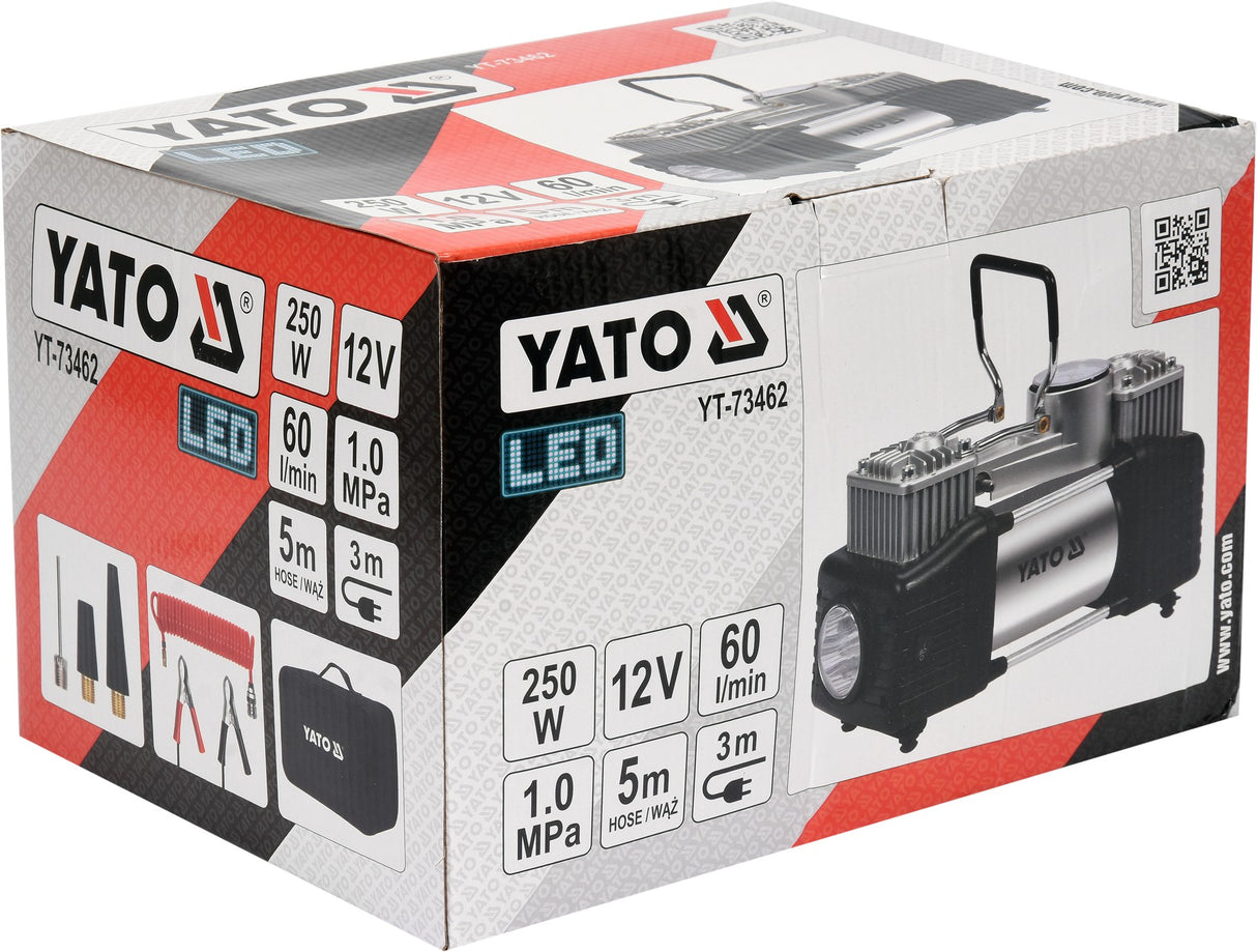 Автомобильный компрессор | 2 цилиндра | Led лампа | 12V / 250W