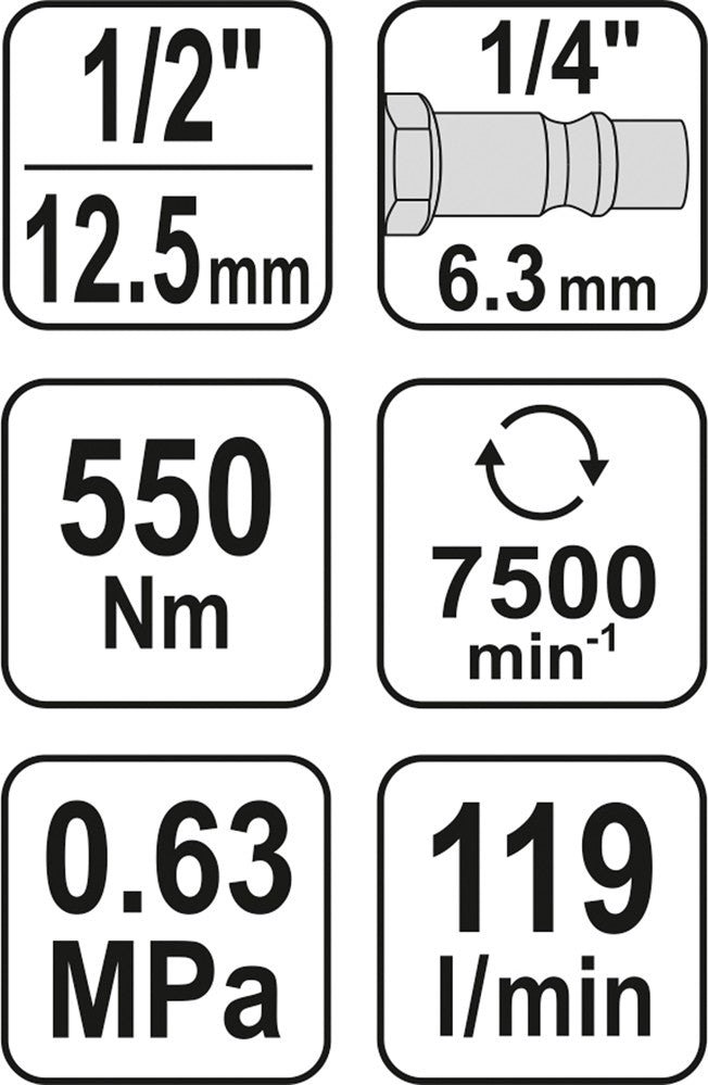 Пневматический ударный гайковёрт | 12.5 mm (1/2") | 550 Nm