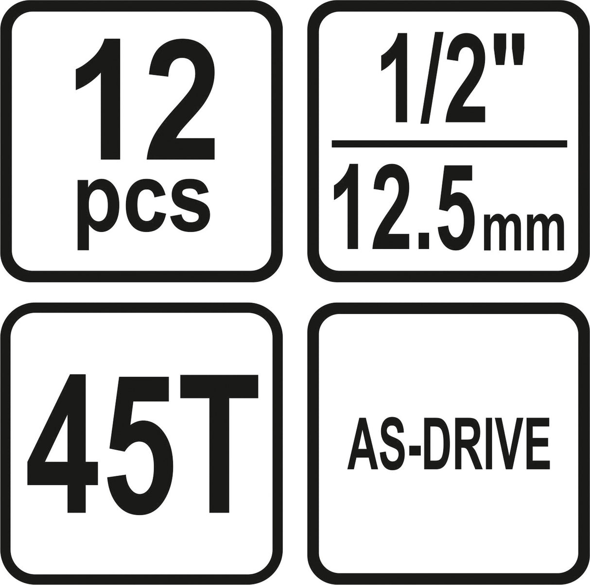 Galvučių rinkinys su terkšle | 12,5 mm (1/2") | 10-24 mm | 12 vnt. (58633)