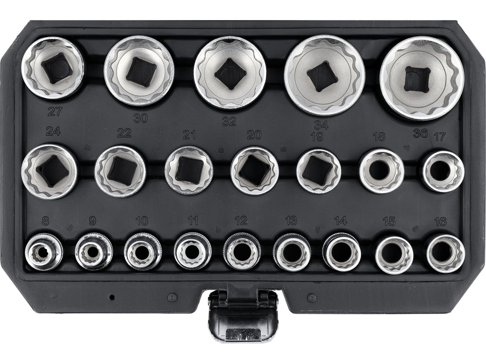 Galvučių rinkinys, 12 kampų | 12,5 mm (1/2") | 8 - 36 mm | 21 vnt (YT-12630)