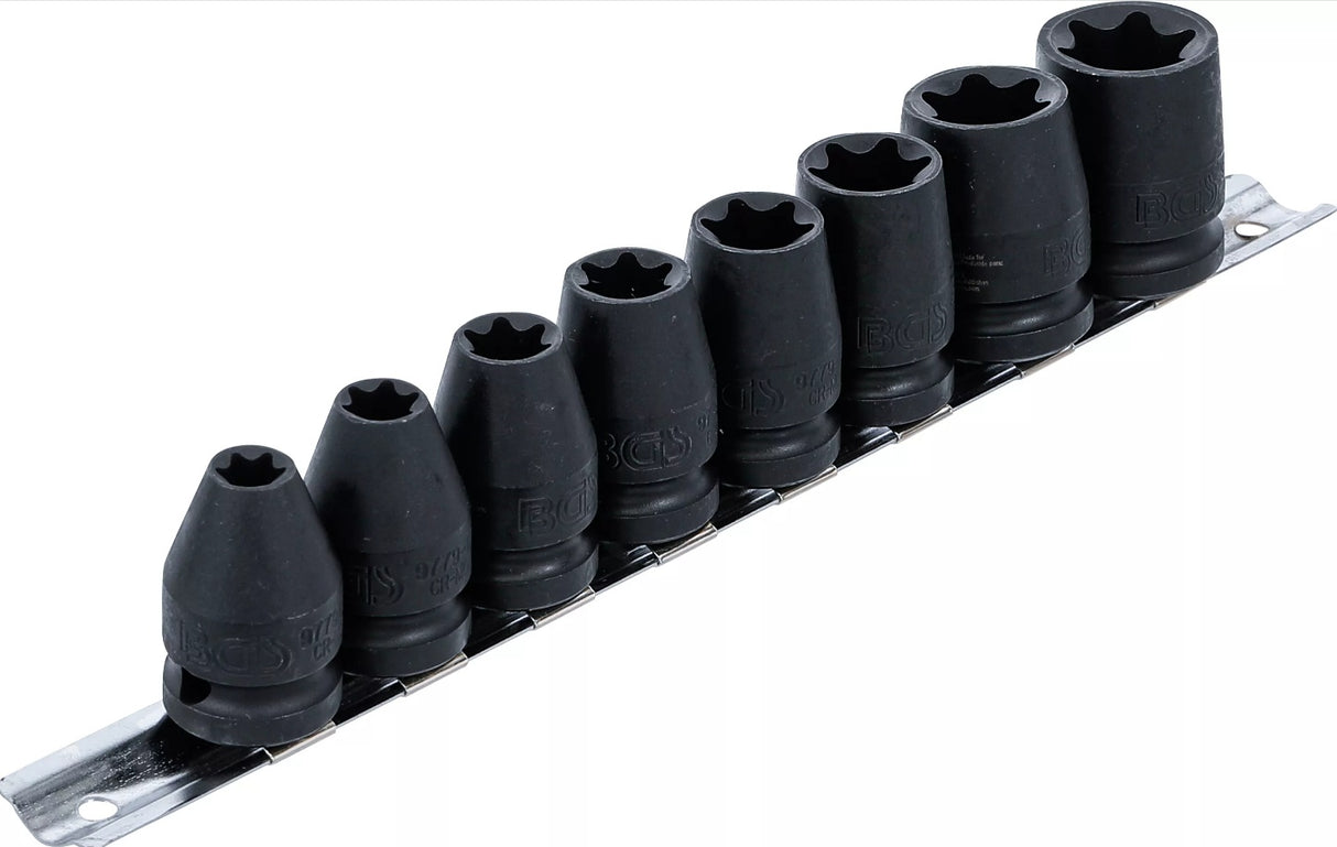 Smūginių galvučių rinkinys E-tipas | 12,5 mm (1/2") | E10 - E24 | 8 vnt. (9779)