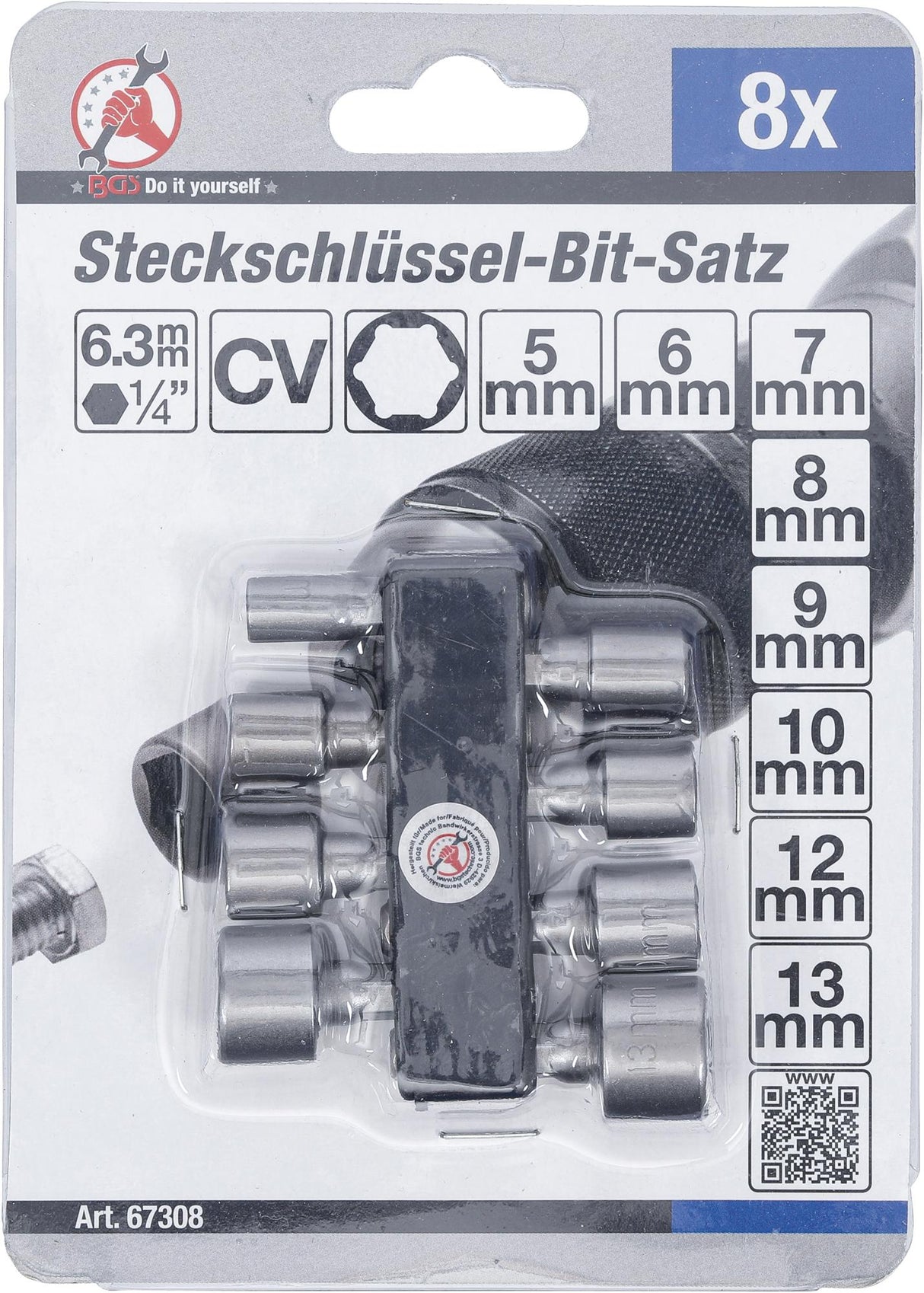 Antgalių / galvučių rinkinys | 6.3 mm (1/4") | 5-13 mm | 8 vnt. (67308)