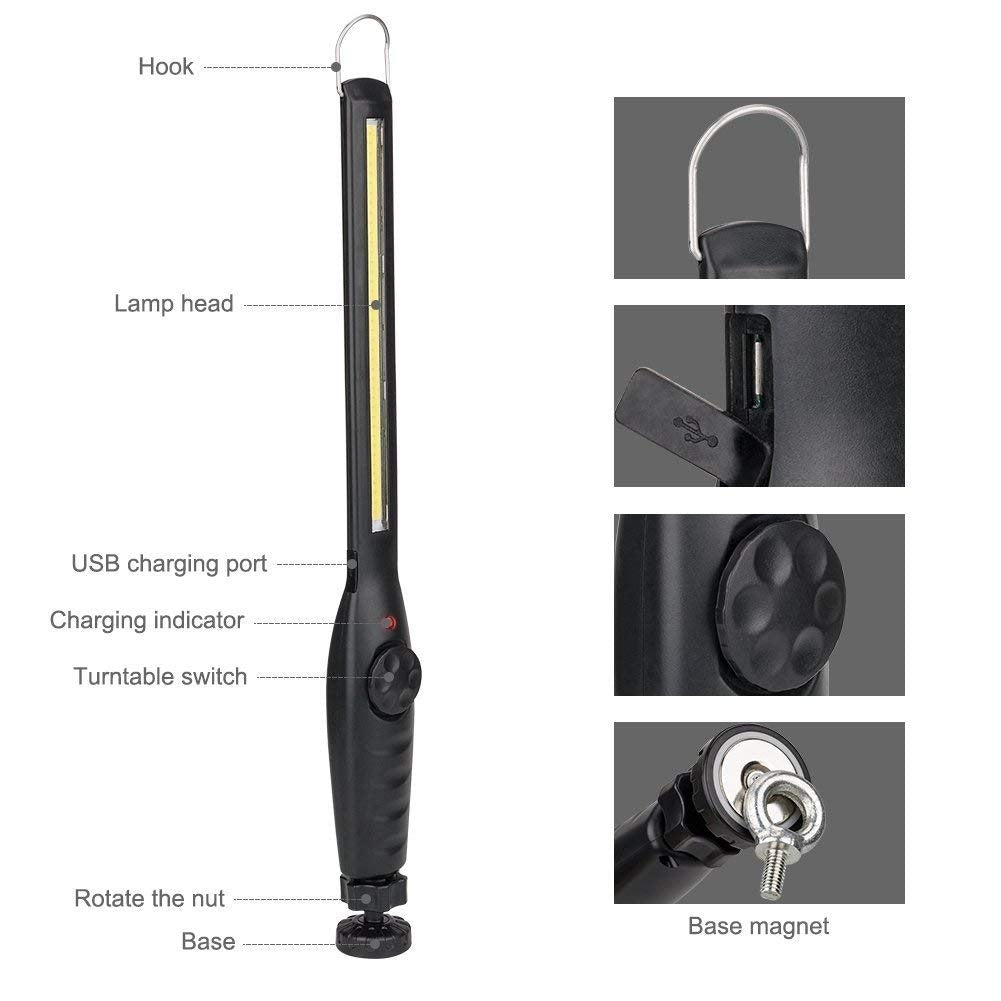 COB-LED darbo lempa | itin plokščio tipo | daug padėčių | magnetinė | USB (CSW581)