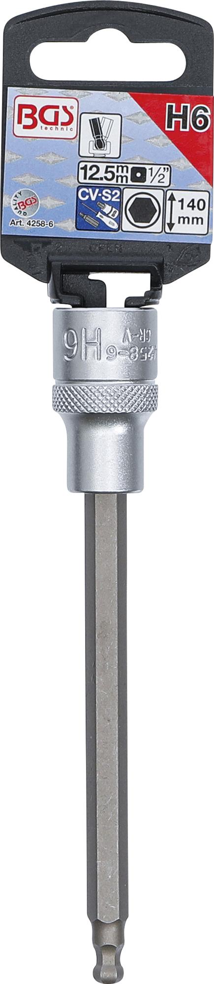 Antgalis įpresuotas į galvutę | ilgis 140 mm | 12,5 mm (1/2") | šešiakampis su šarnyru 6 mm (4258-6)