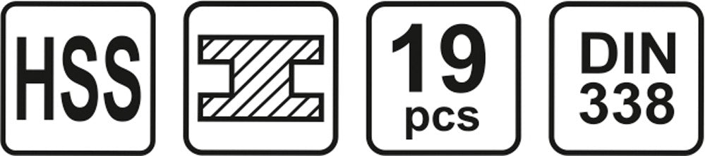 Grąžtų metalui rinkinys | HSS | 1-10 mm | 19 vnt. (21999)