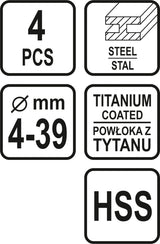 Ступенчатые сверла для расширения отверстий | 4-12/4-20/4-32/4-39 mm | 4 шт.