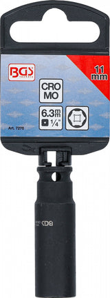 IMPACT SOCKET HEXAGON, DEEP | 6,3 MM (1/4") DRIVE | 11 MM (7270)
