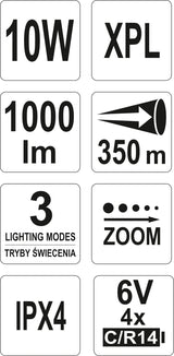 Žibintuvėlis XP-L CREE 10W, 254X46MM (YT-08567)