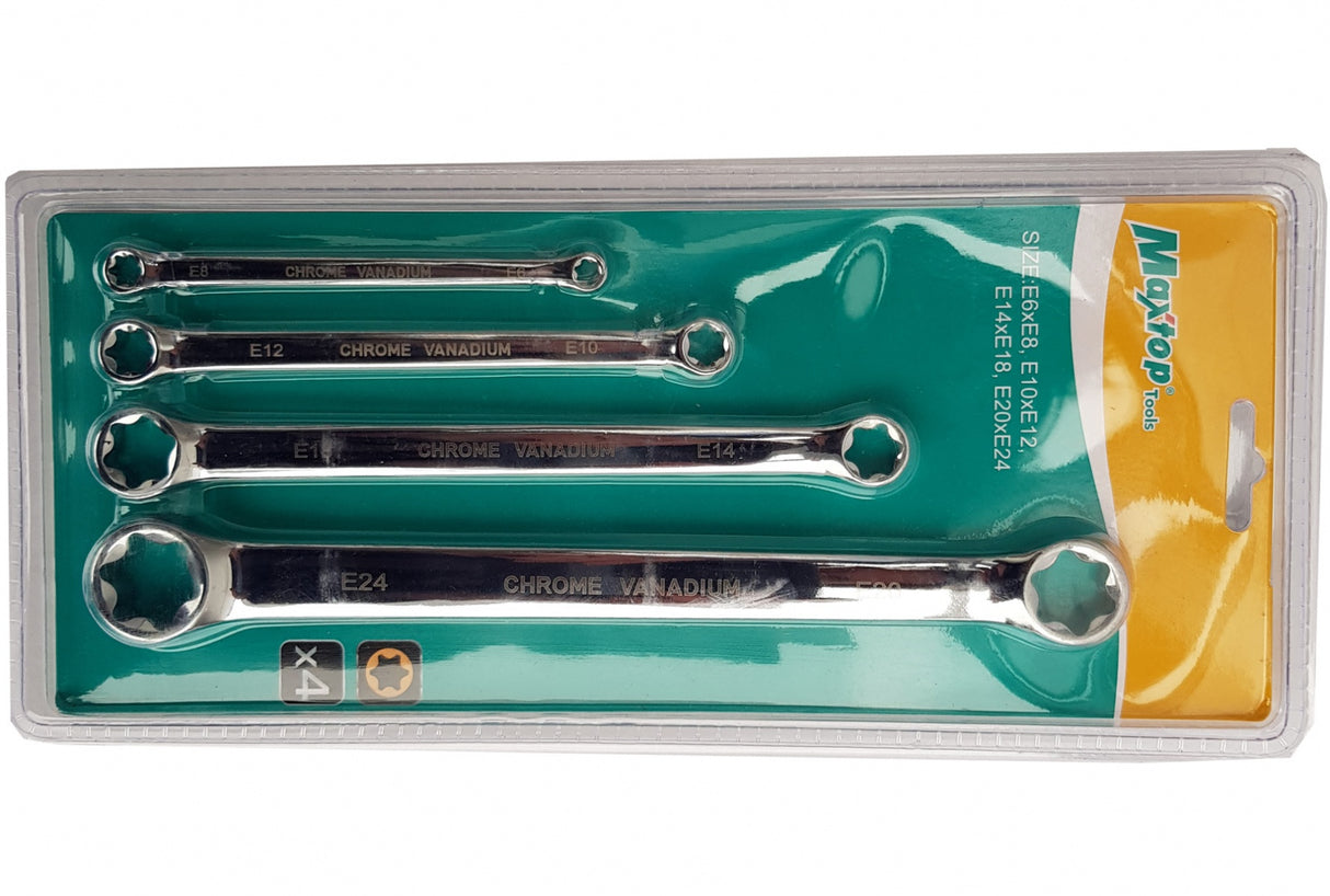 Raktų rinkinys E tipo (torx) žiedo galvutėmis | E6xE8 - E20xE24 | 4 vnt. (A39414)