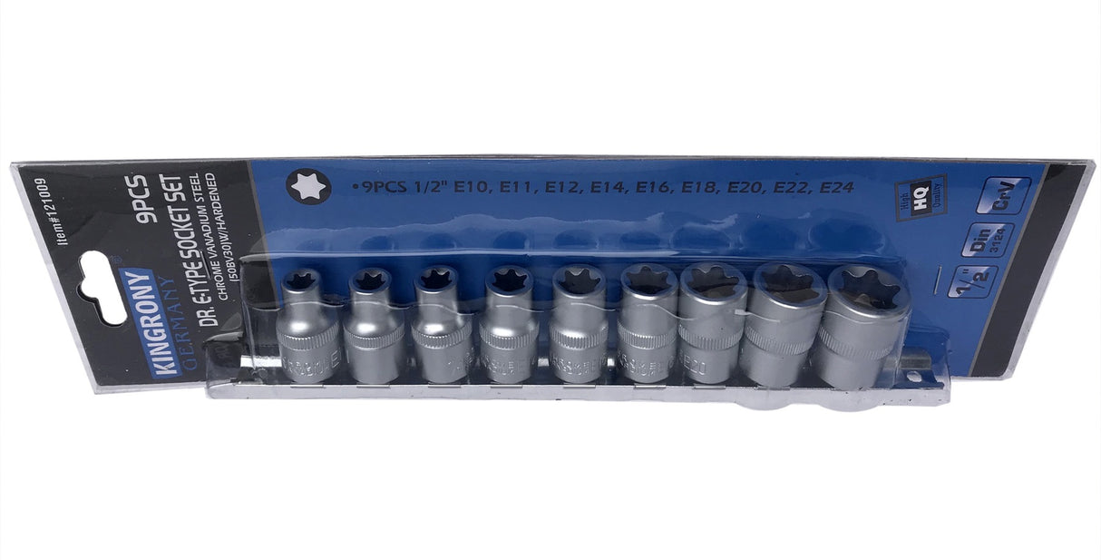 Galvučių rinkinys E-tipas | 12,5 mm (1/2") | E10 - E24 | 9 vnt. (KR121009)