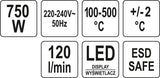 Karšto oro pūtimo stotelė 750W | Led ekranas | su aušinimu (YT-82457)