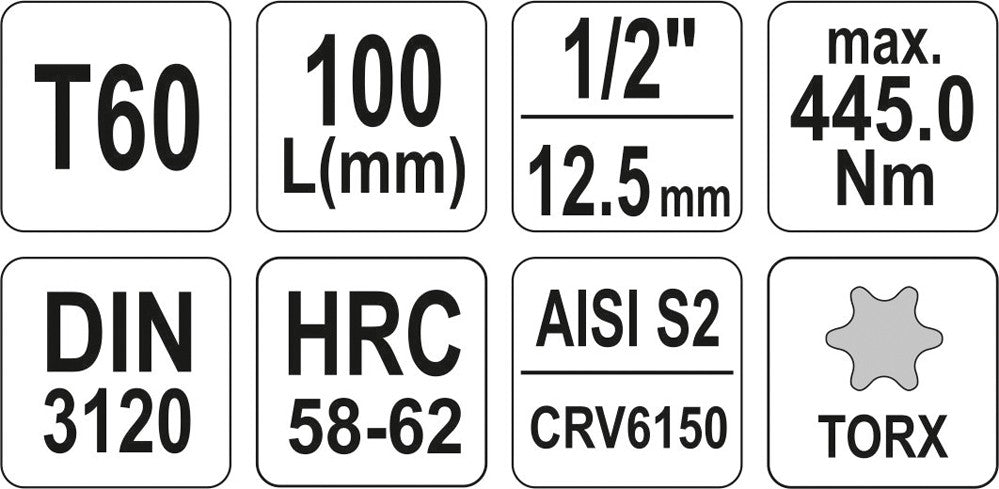 Бита в головке 1/2", S2, длина 100 mm, T60